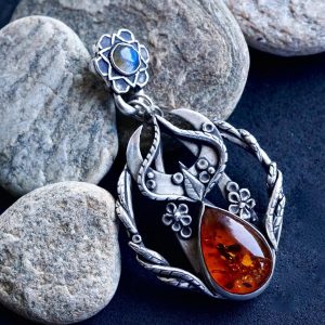Amber and Moonstone pendant